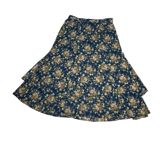 Vtg Liz Claiborne LizSport Blue Floral Maxi Skirt sz 16 Rose Tiered‎ 90s Fairy - Picture 2 of 10